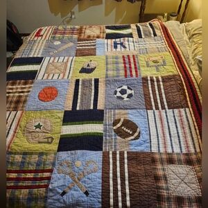 Pottery Barn Kids Twin Sports-Themed Patchwork Quilt 68X86